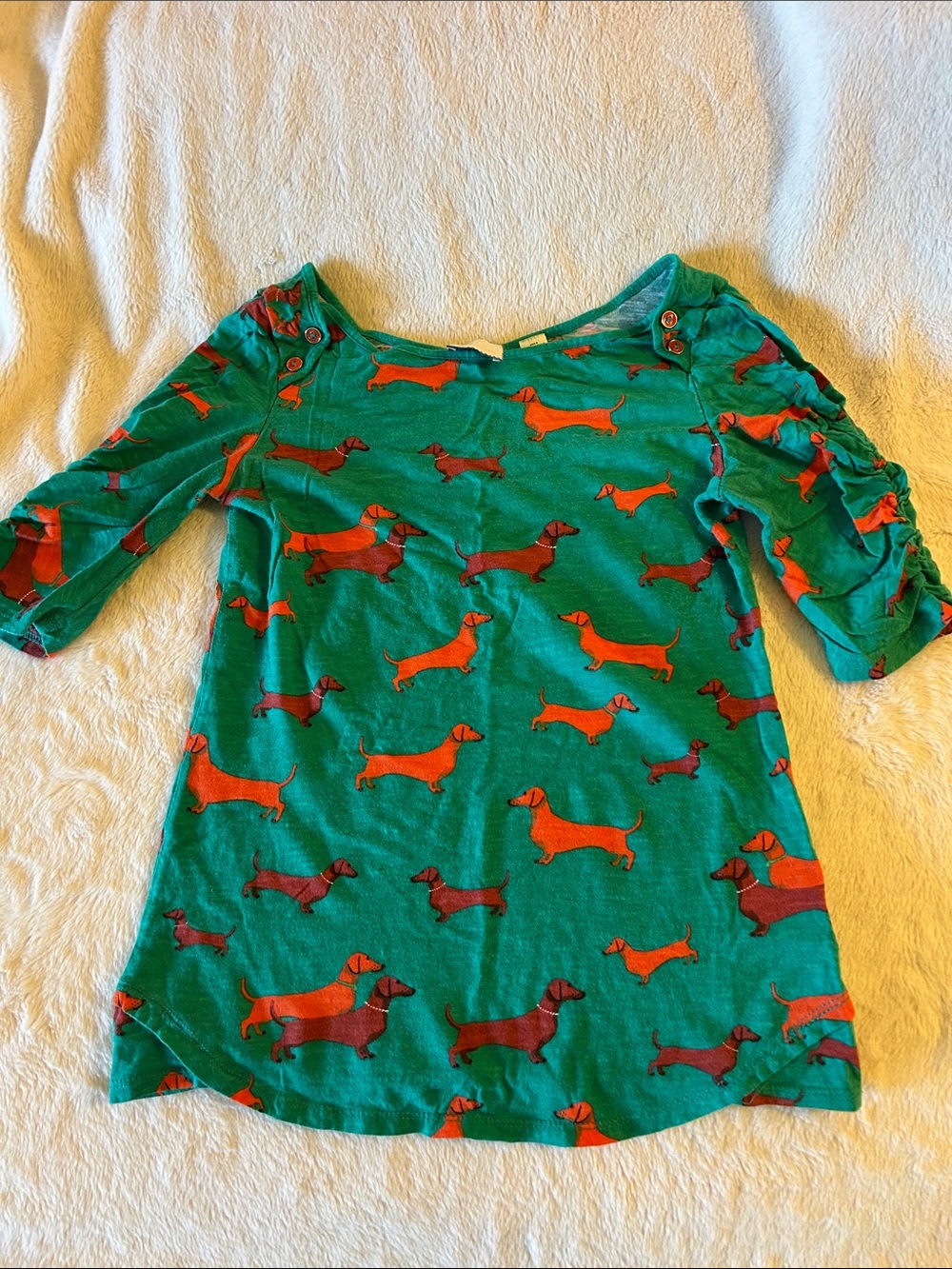 Anthropologie Teal Green Short-Sleeve Tee with Orange Dachshund Motif